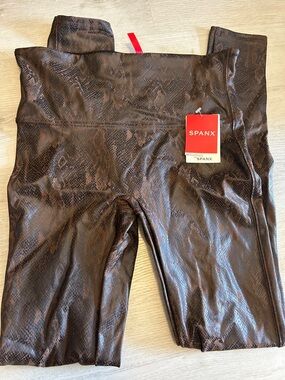 SPANX Chocolate Brown Faux-Snake Leggings
